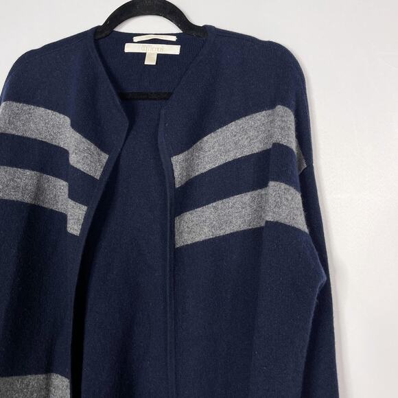 Nordstrom Collection Small S Navy Blue Gray Cashmere Stripe Open Front Cardigan - Picture 3 of 8